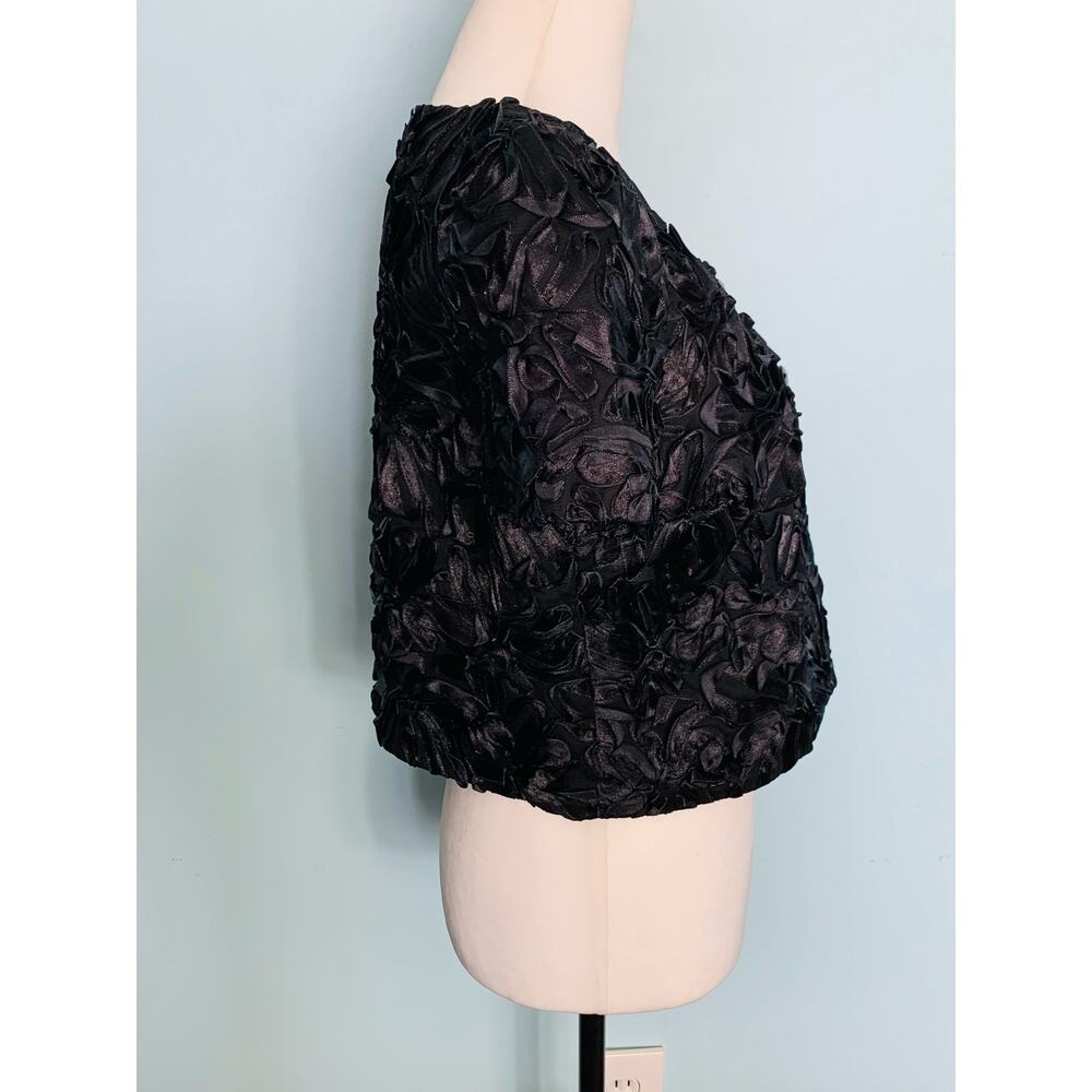 NWT Anthropologie Leifsdottir Black Floral Textured Short Sleeve Jacket Size 6 - Picture 3 of 8